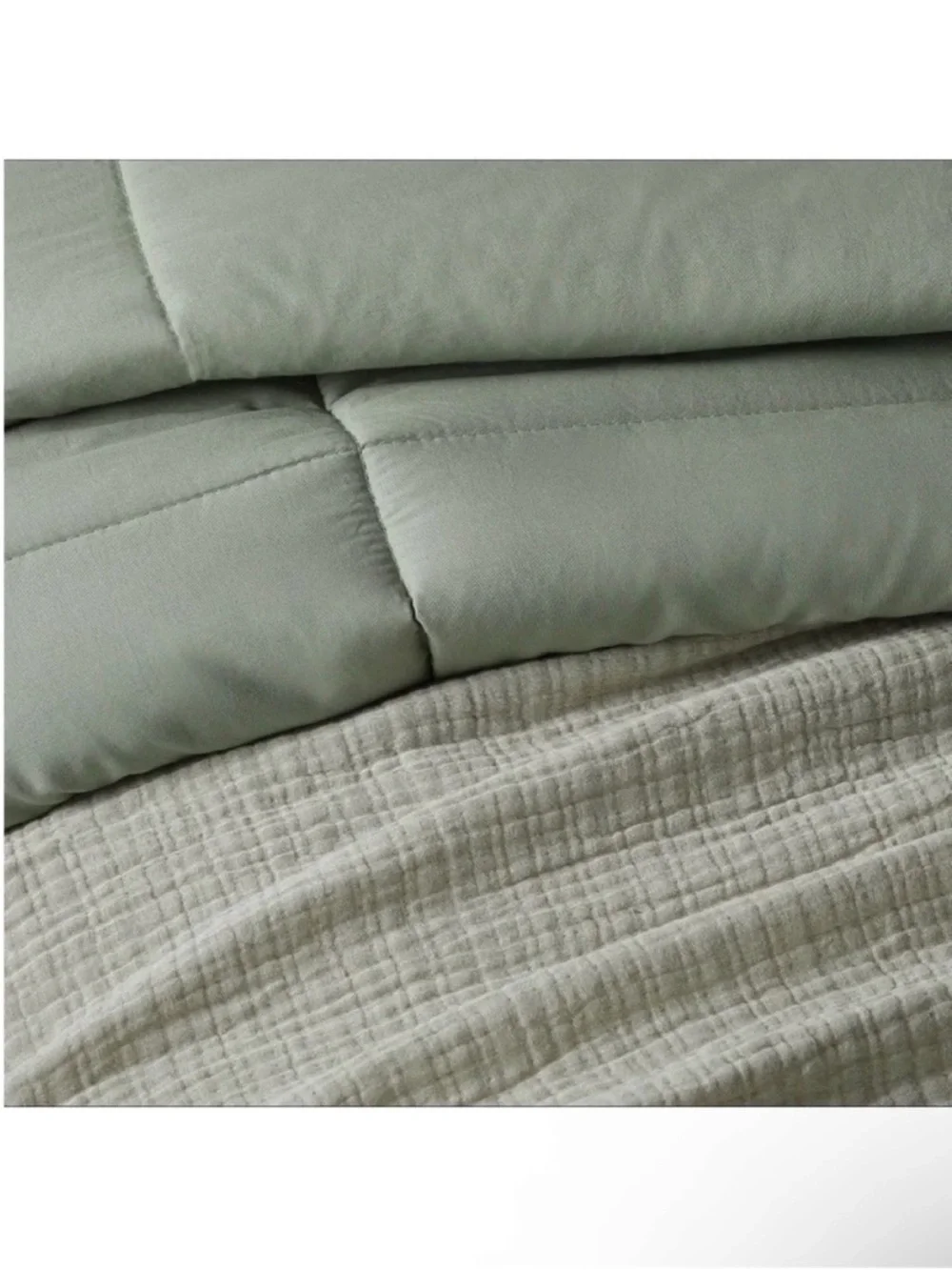 NWT King/California King Textured Chambray Comforter & Sham Set Dark Sage Green